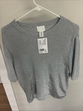H&M Shimmery Light Silver Crewneck Sweater